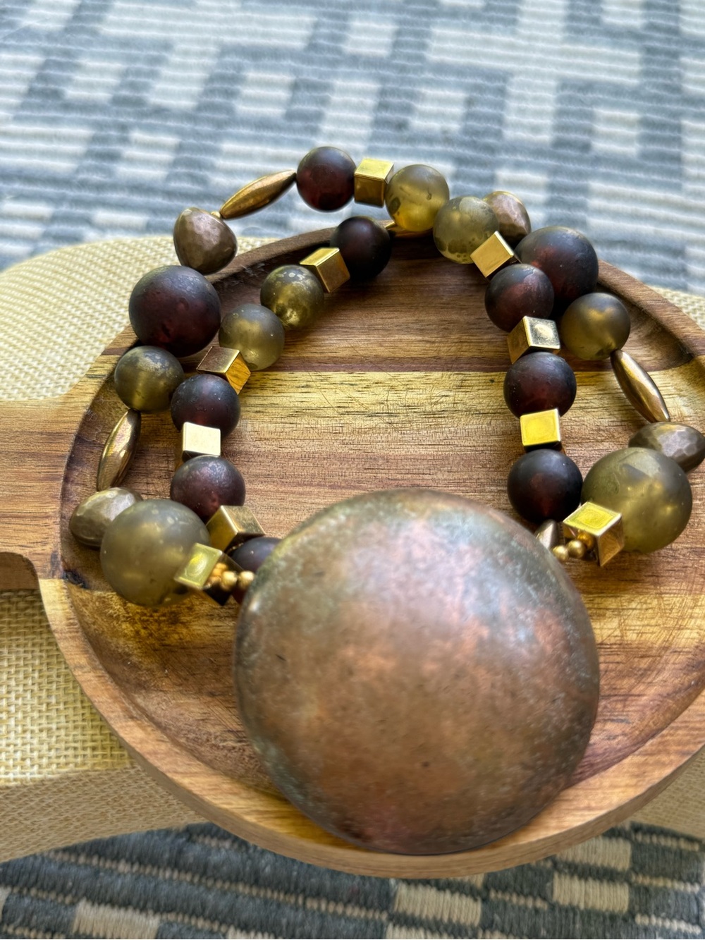Rustic Brown & Gold Beaded Statement Necklace